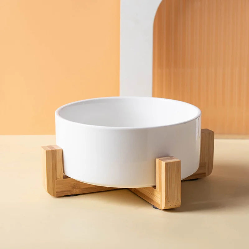 Ceramics Dog Bowl with Wood Mat Wide Mouth - MyPetDollar.com