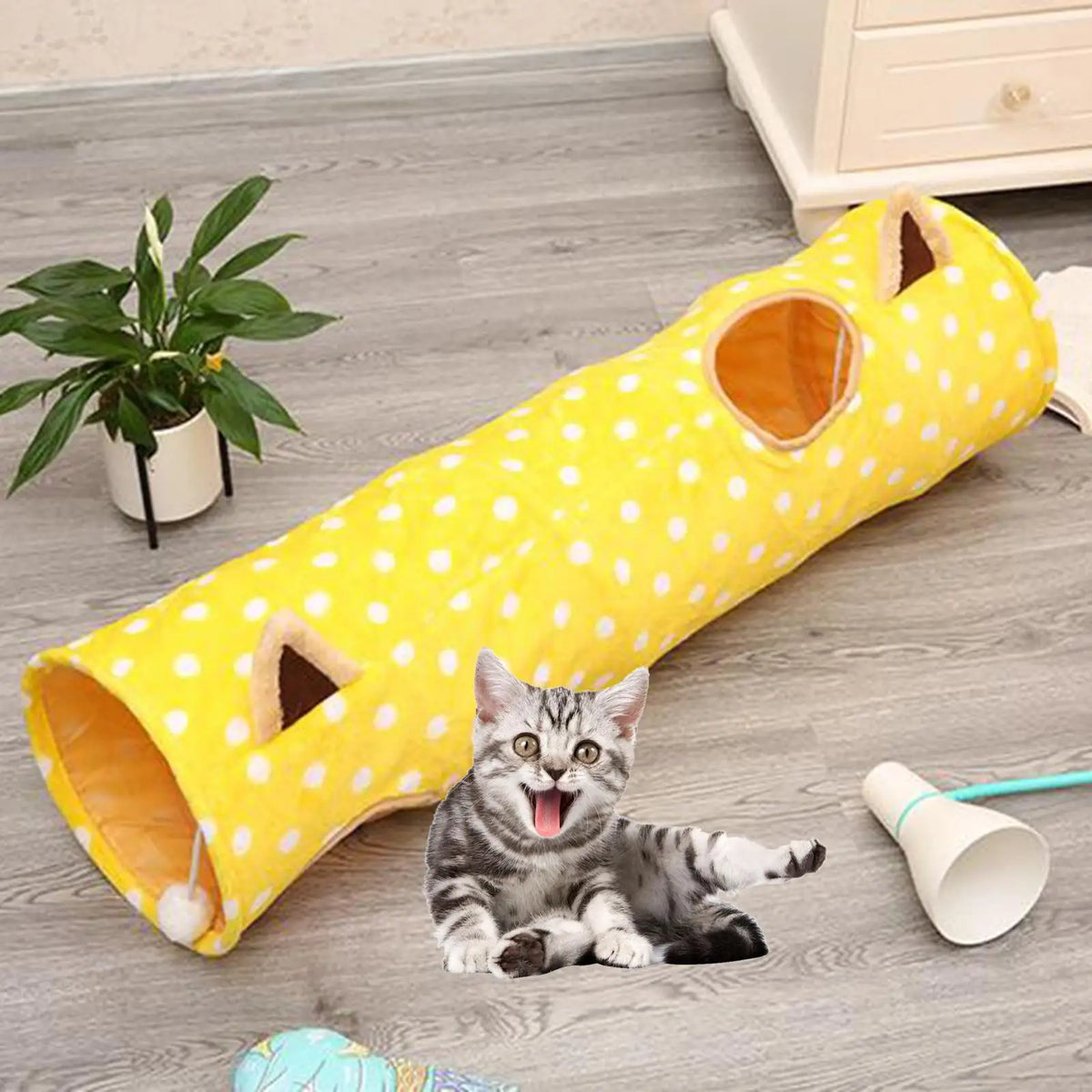 Kitten Tunnel Dog Puppy Rabbit Playing W Hanging Dangle Balls – 3 Colors