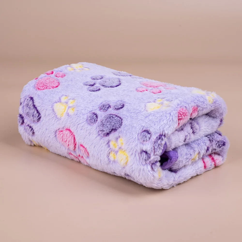 Soft Dog Fleece Blanket Paw Print Cat Mat