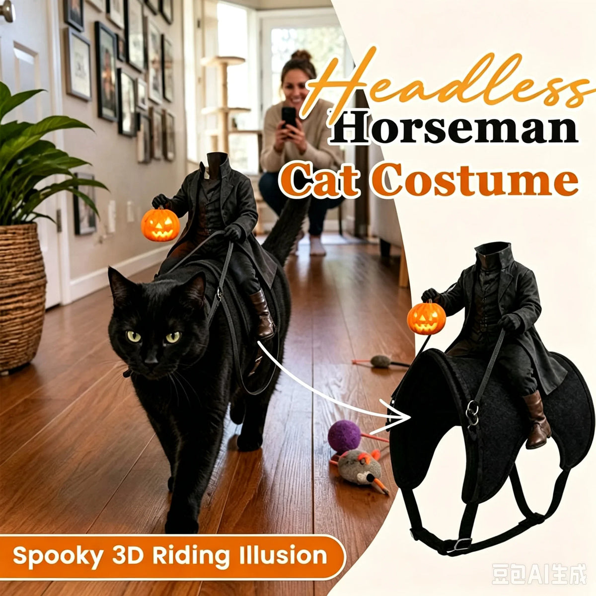 Halloween Headless Horseman Cat Costume,3D - MyPetDollar.com