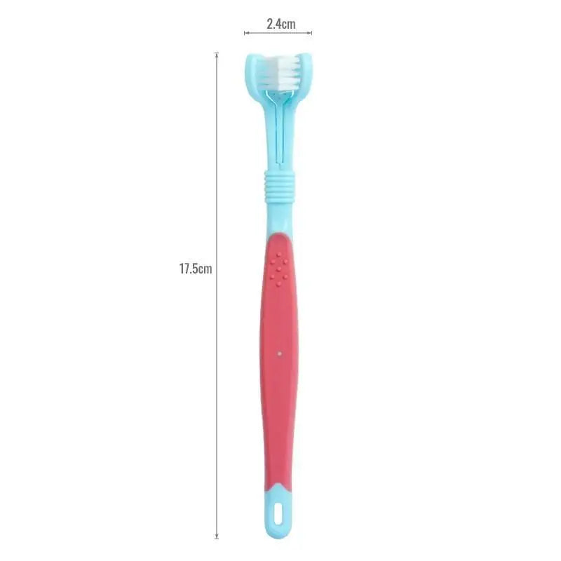 Non Slip Handle 3 Sided Pet Toothbrush with Soft Bristles – 5 Colors