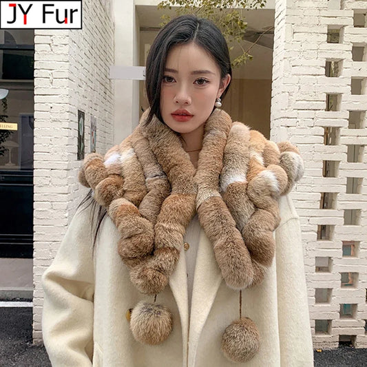 Lady Winter Real Rabbit Fur Scarf Natural - MyPetDollar.com