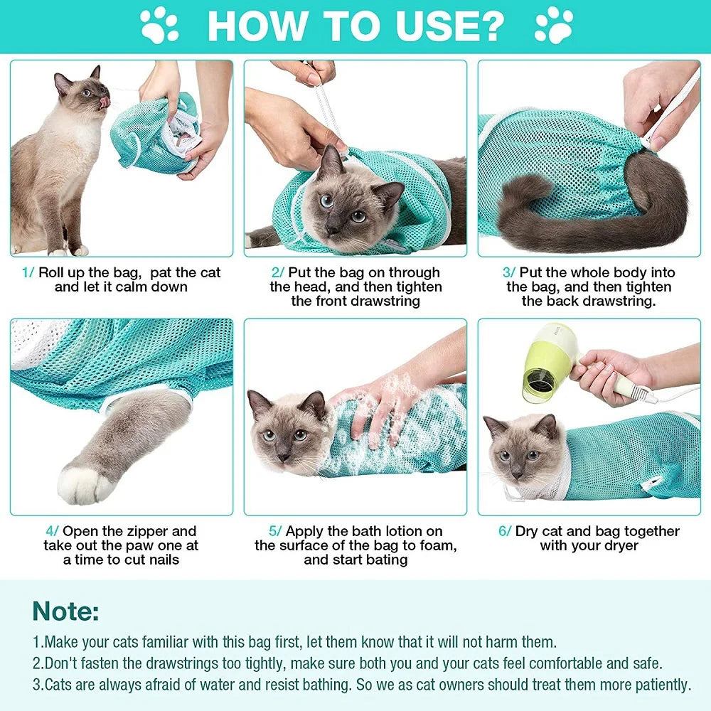 Cat Grooming Shower Bag Mesh Polyester Wash - MyPetDollar.com