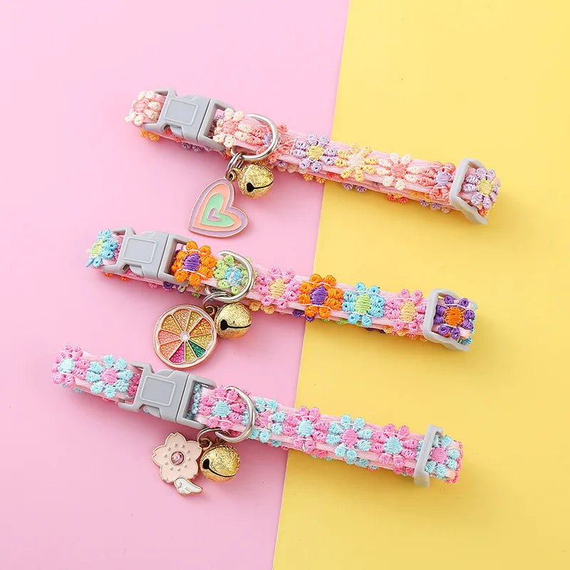 Pet Collar With Bell Colorful Flower Dog - MyPetDollar.com