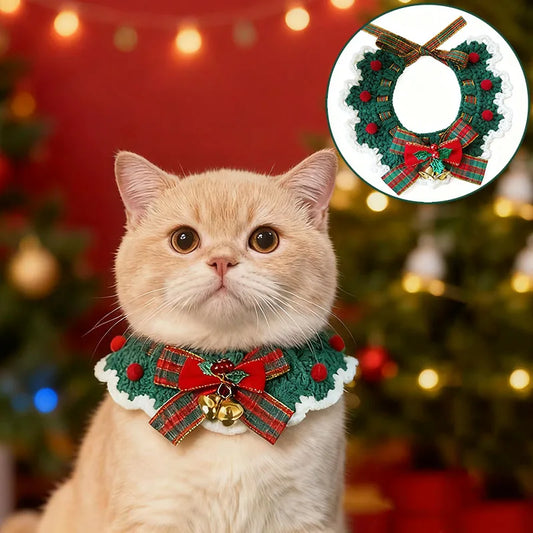 Cute Cat Bow Collar Wool Crocheted Christmas - MyPetDollar.com