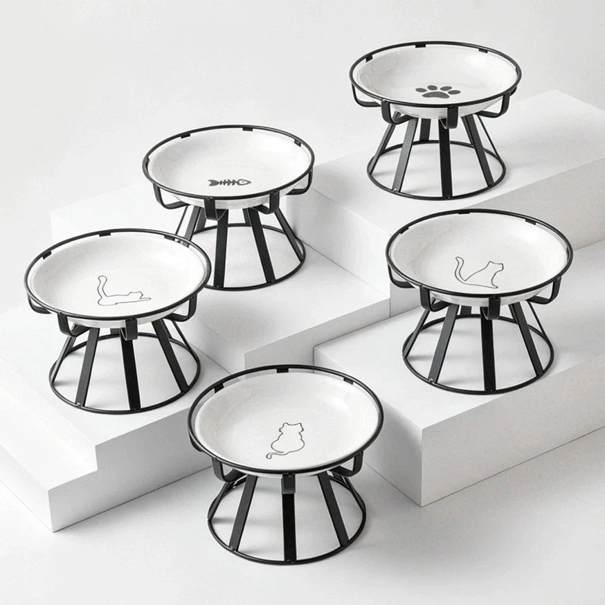 Elevated Ceramic Cat Bowl with Iron Stand, - MyPetDollar.com