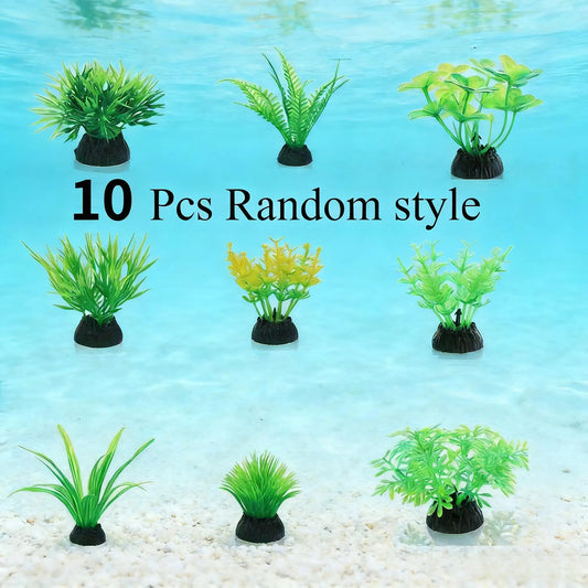 10Pcs Green Artificial Aquarium Plants - MyPetDollar.com