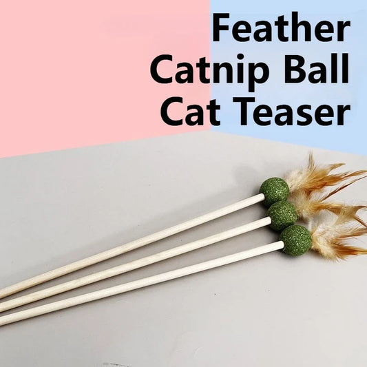 Catnip Ball with Feather Cat Teasing Stick - MyPetDollar.com