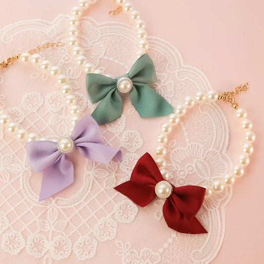 Luxurious Pet Pearl Bow Necklace Dog Collar - MyPetDollar.com