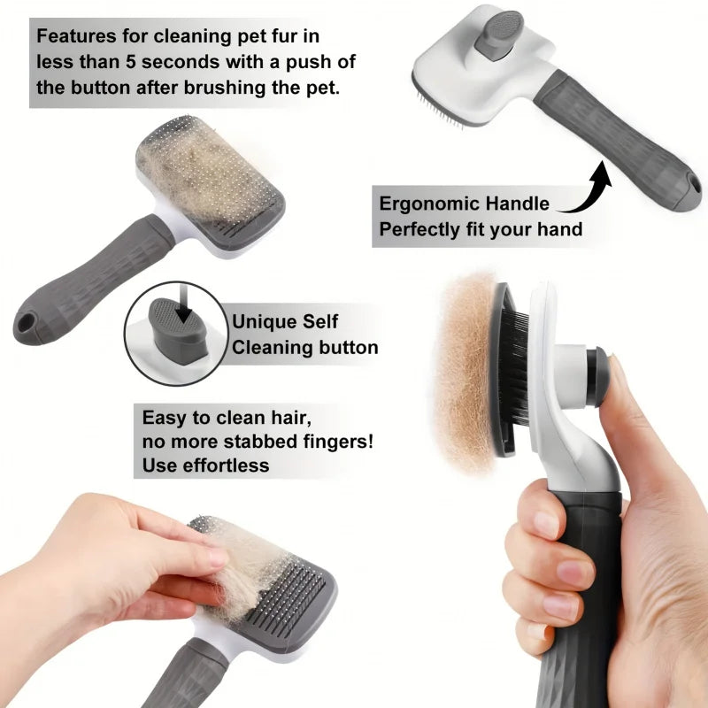 Easy-Clean Pet Grooming Brush, One-Click - MyPetDollar.com