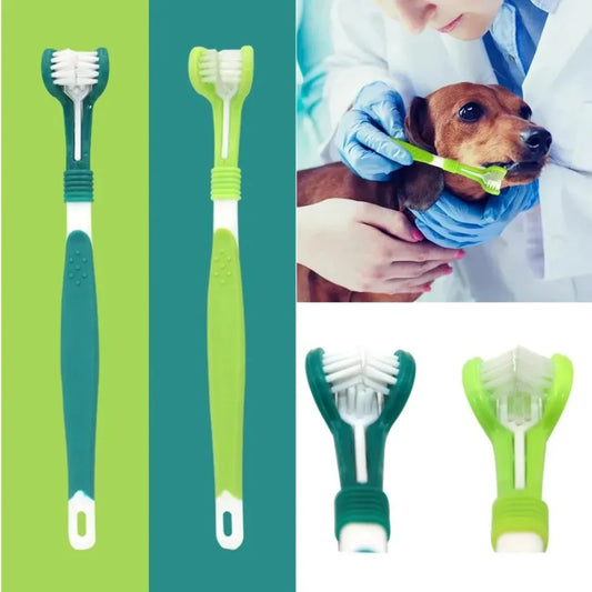 1pc 3 Sided Pet Toothbrush Plastic Triple - MyPetDollar.com