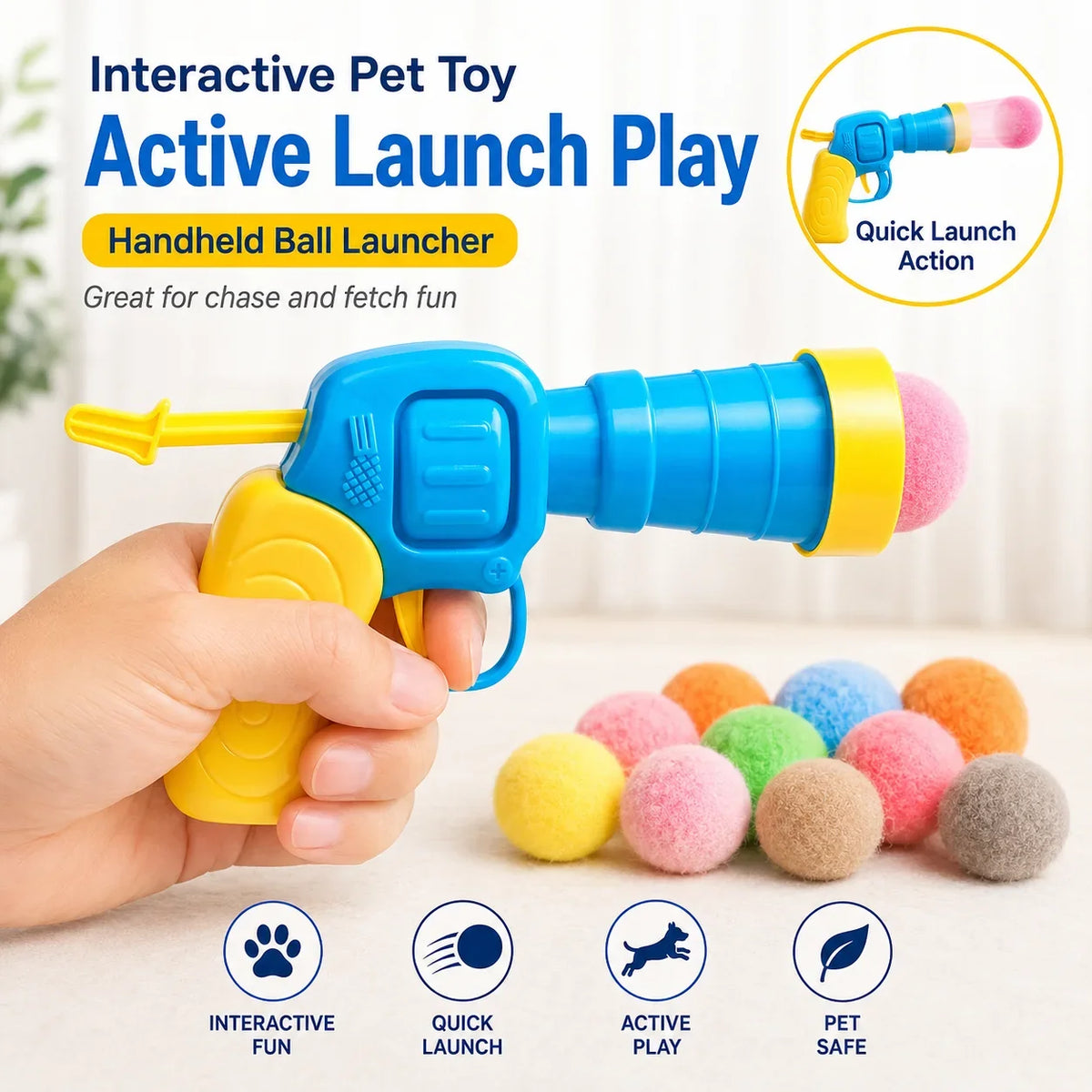 Interactive Cat Toy Pom Ball Launcher Quiet - MyPetDollar.com