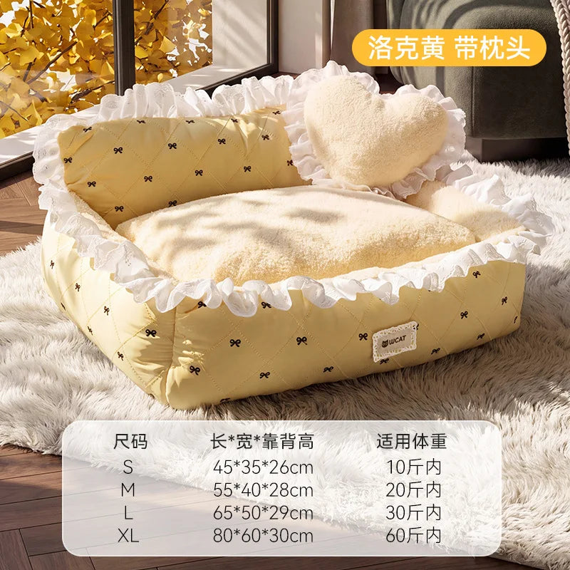 Autumn and Winter Dog Nest Princess Style Lace Pillow Love