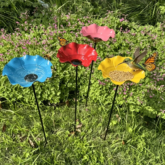 Metal Flower Bird Bath Bowl Water Station - MyPetDollar.com