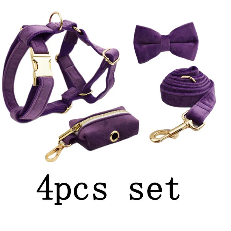 Purple Velvet Dog Collar And Leash Set For - MyPetDollar.com