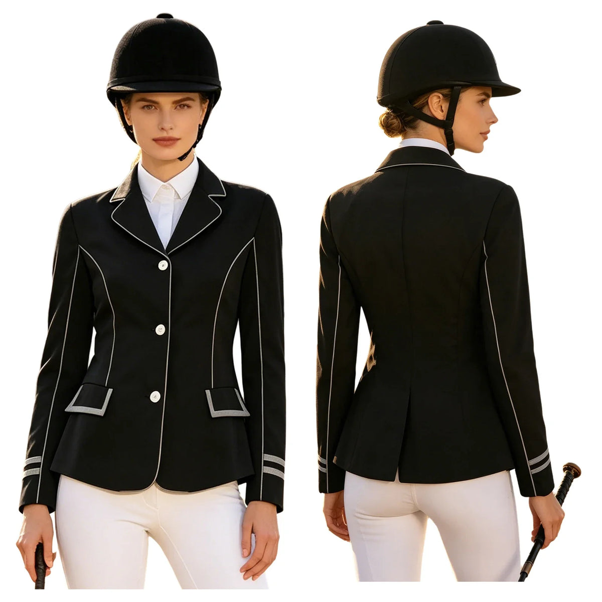 Women Contrast Trim Horse Riding Jacket - MyPetDollar.com