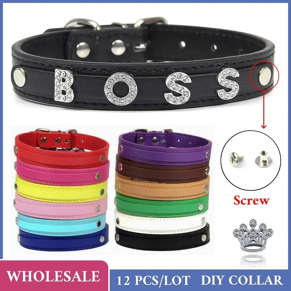 12 PCS Plain PU Leather DIY Name ID Dog - MyPetDollar.com