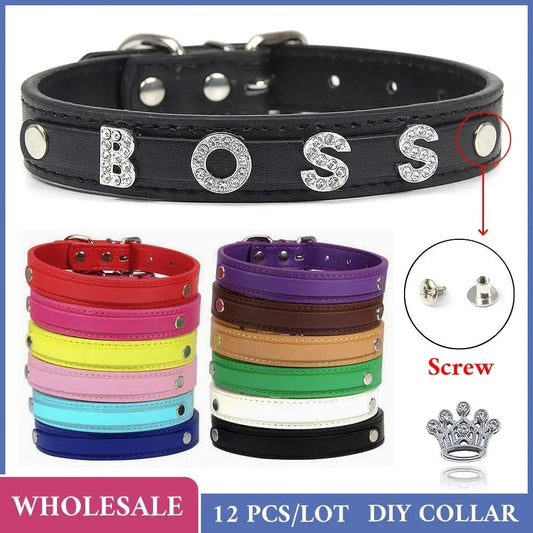 12 PCS Plain PU Leather DIY Name ID Dog - MyPetDollar.com