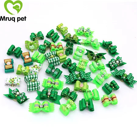 Dog Cute Hair Bows with Rhinestone Flowers Ribbon – 9 Colors