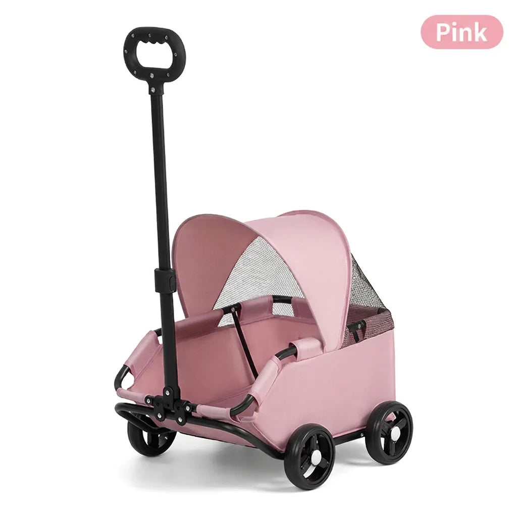 Mesh Carrinho Pet Luxury 4-Wheel Foldable Dog & Cat Travel Stroller – 3 Colors