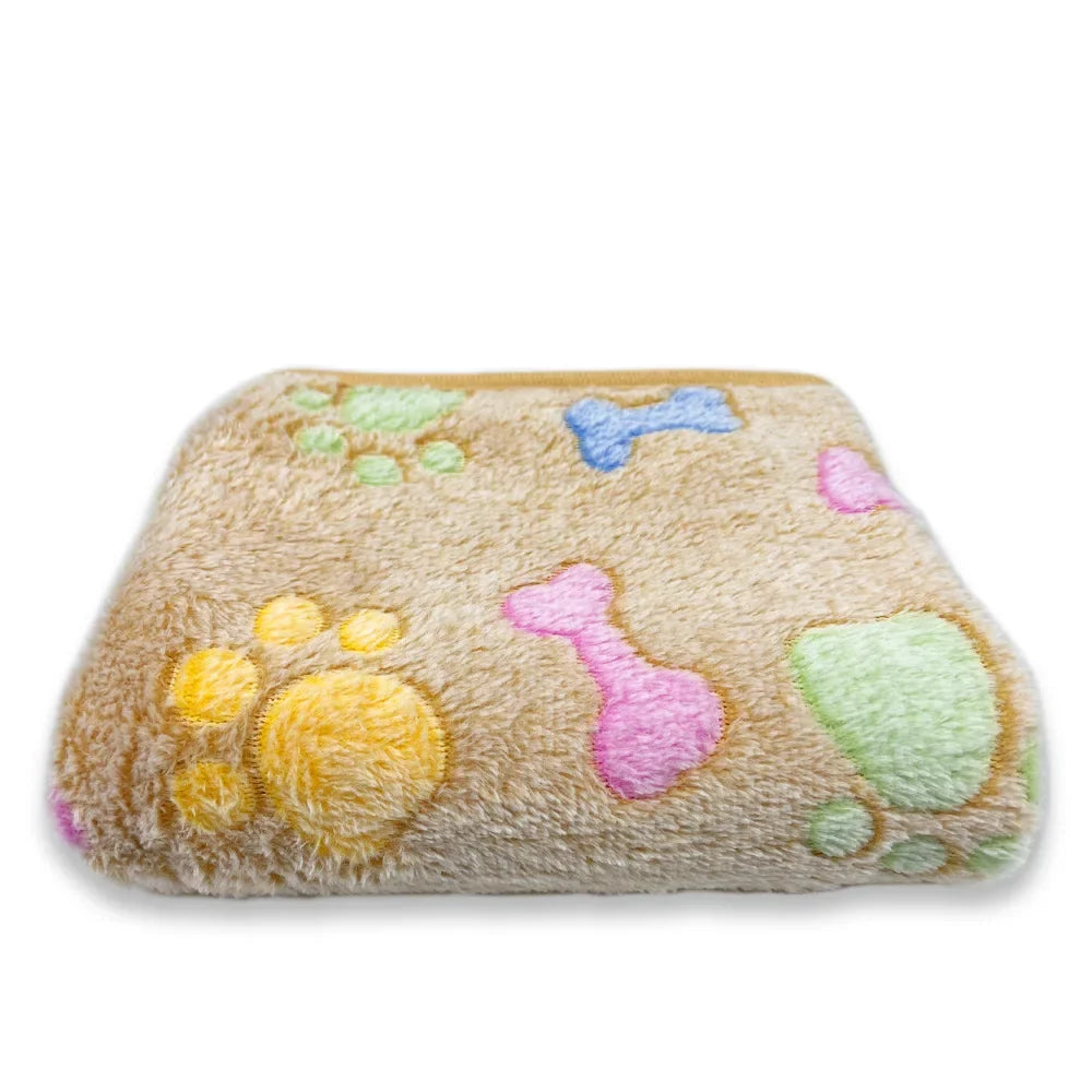 Coral Fleece Pet Blanket Warm Paw Print Dog - MyPetDollar.com
