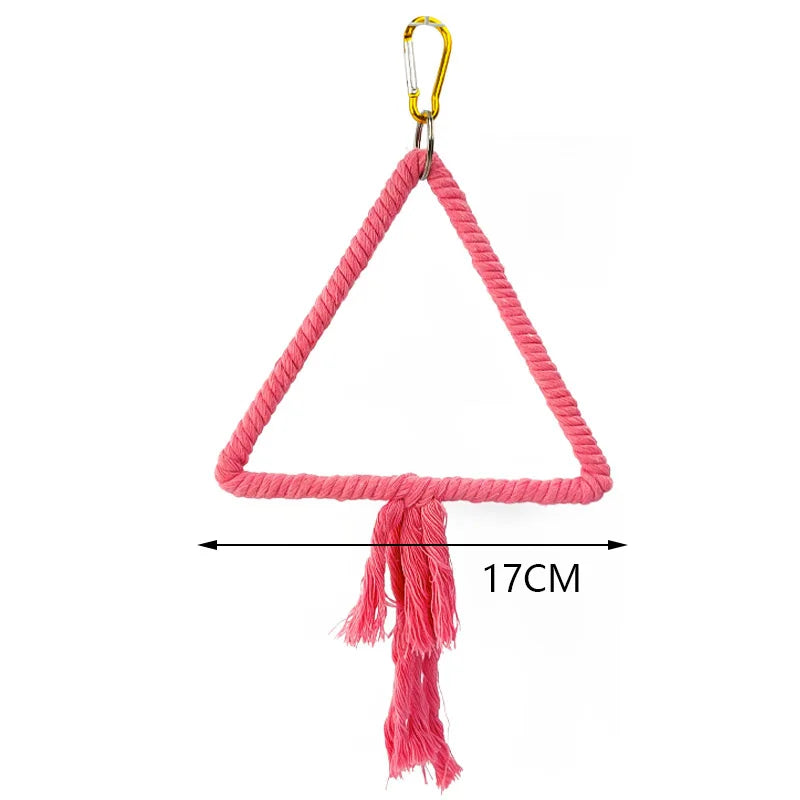 Parrot Cage Swing Toy Round Triangular Iron Wire Cotton Thread – 13 Colors