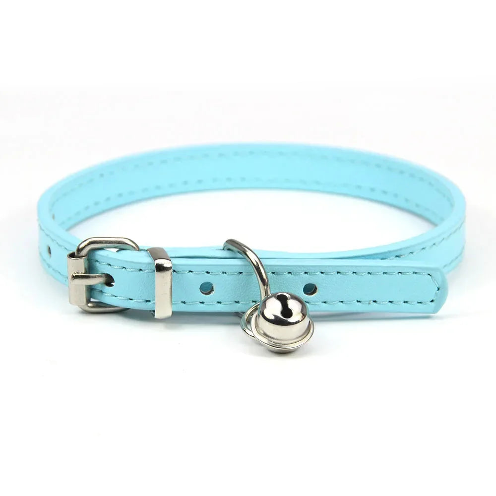 Cute Puppy Cat Collar With Bells PU Leather - MyPetDollar.com