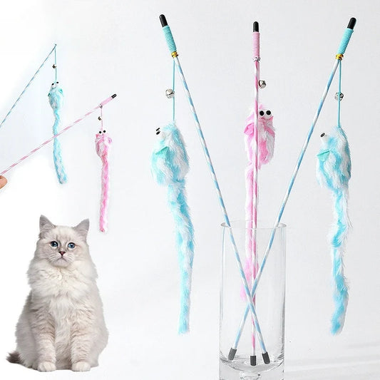 Cat Teaser Stick Toy Plush Mouse with Bell - MyPetDollar.com
