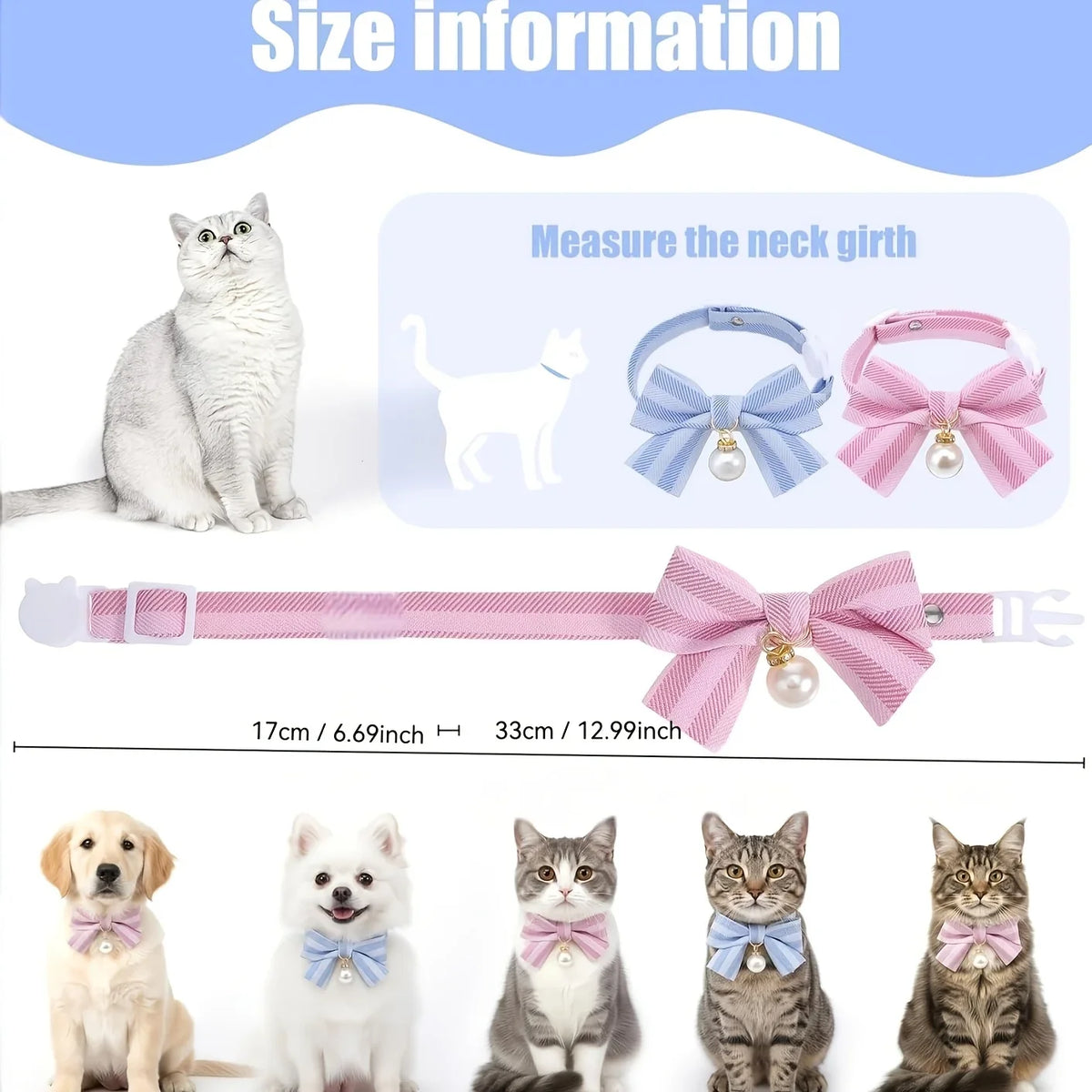 1Pc Breakaway Cat Bowtie Collar, Pearl Decor - MyPetDollar.com