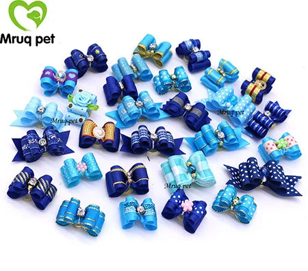 Dog Cute Hair Bows with Rhinestone Flowers Ribbon – 9 Colors