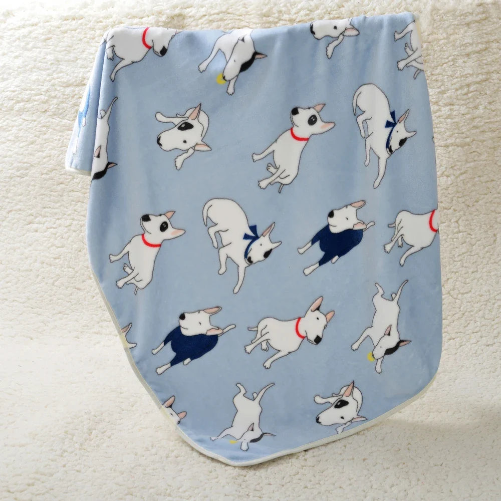 Soft Flannel Pet Blanket Cute Bulldog Print - MyPetDollar.com