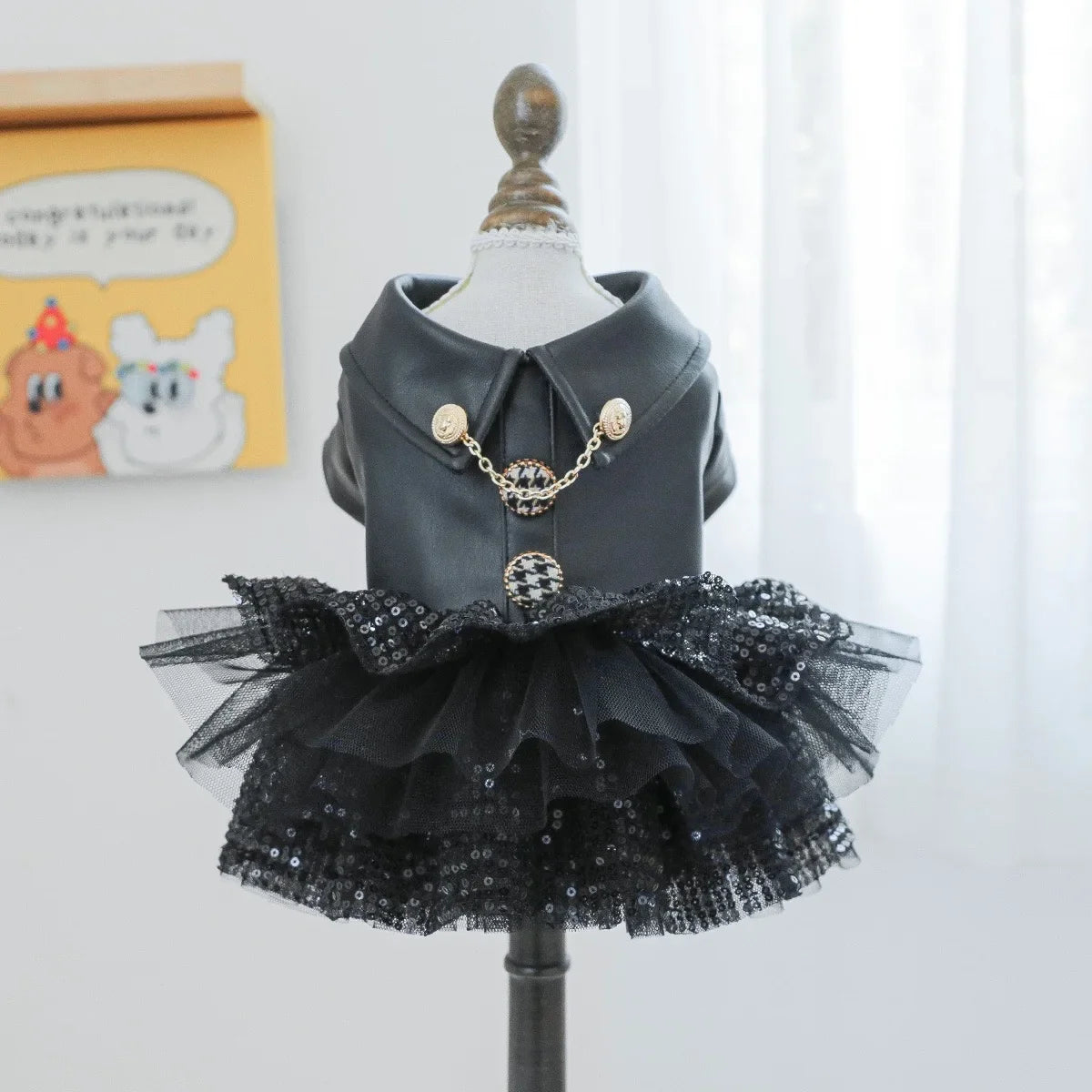 Punk Sequins Pet Dog Girl Dresses Black - MyPetDollar.com