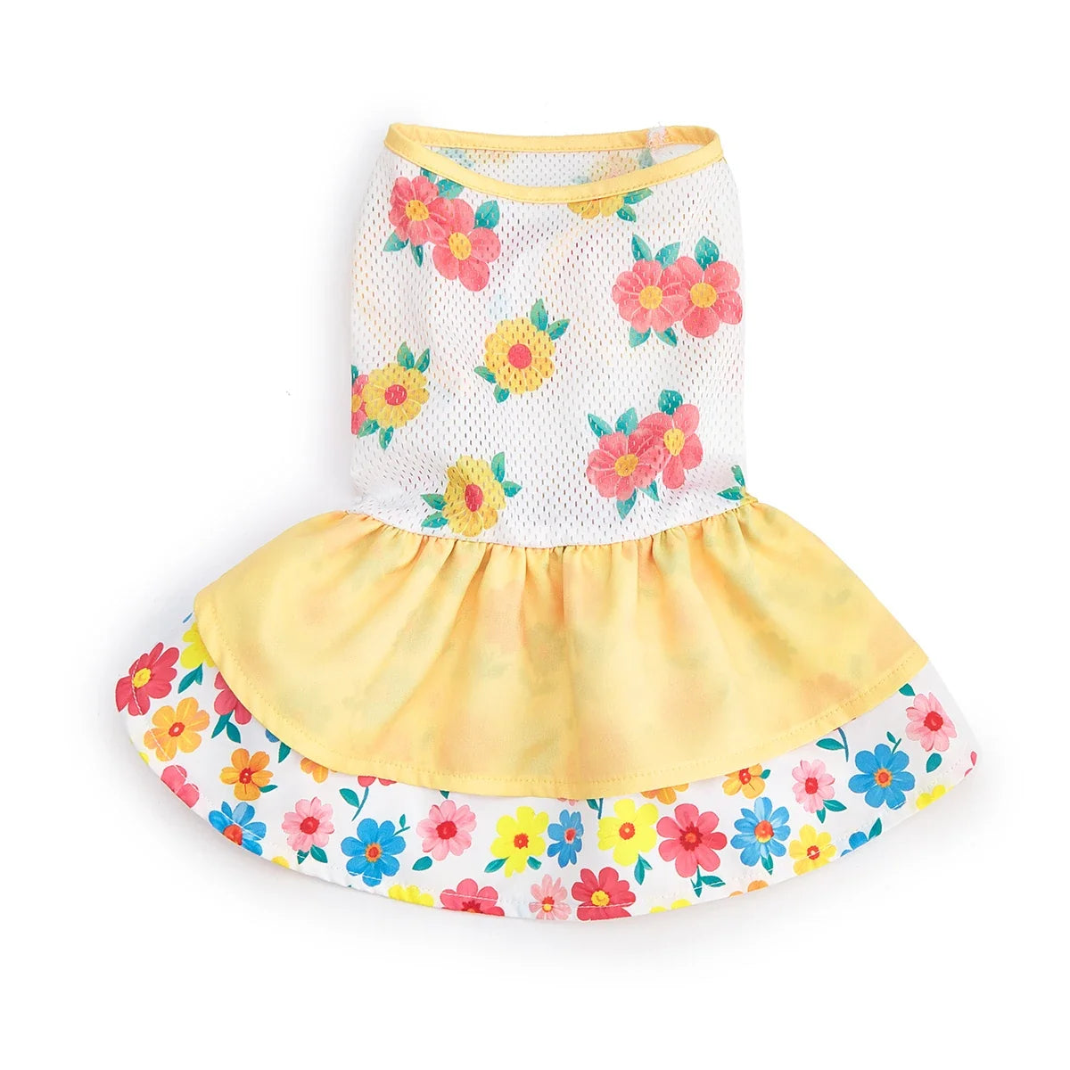 Breathable Dog Dress, Yellow-white Double-layer, Cooling
