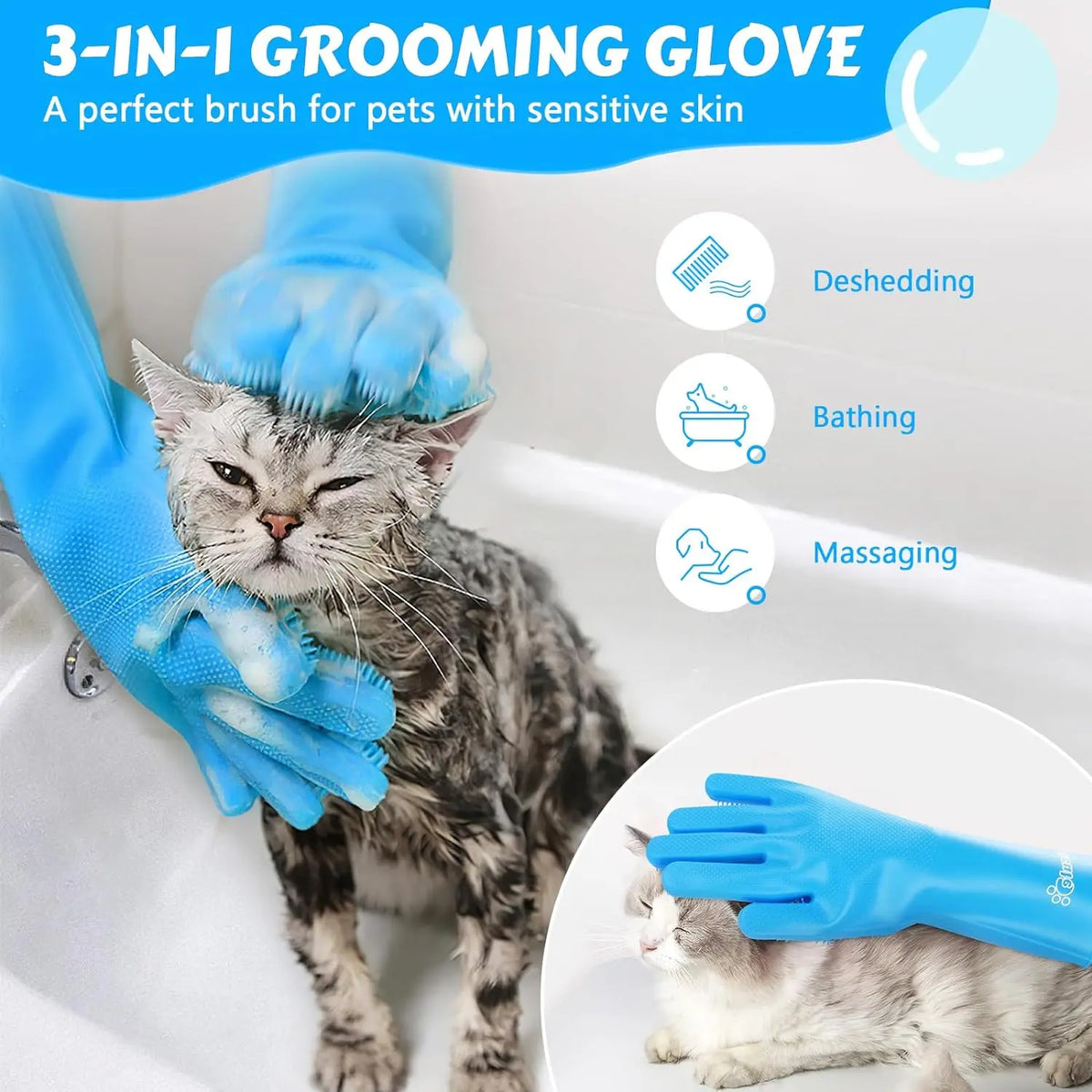 Pet Grooming Gloves Dog Cat Bathing Cleaning - MyPetDollar.com