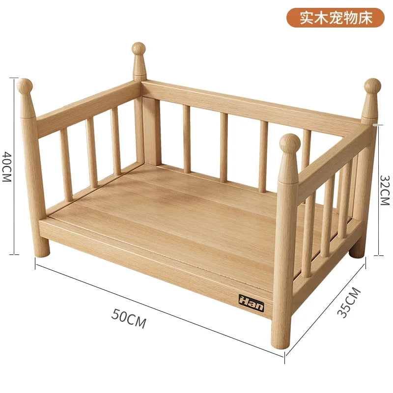 Washable Nordic Wood Dog Kennel Raised Guardrails Princess Pet Bed