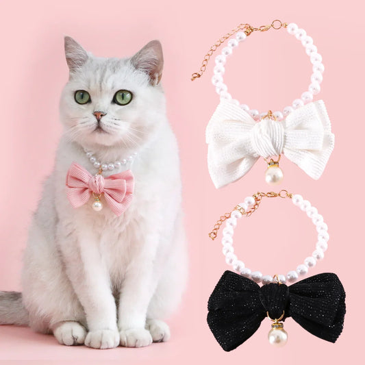 Pet Pearl Diamond Bow Necklace Princess - MyPetDollar.com