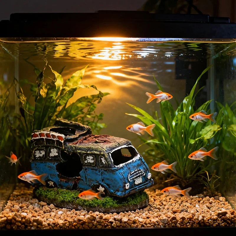 Aquarium Ornament Shaped Like Car Wreckage - MyPetDollar.com