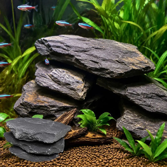 600g Flat Black Slate Stone for Aquarium Aquascape Reptile