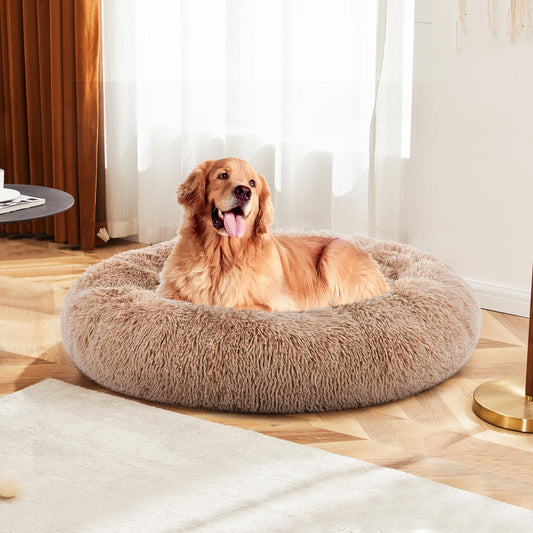 MCQ Round Faux Fur Plush Dog Bed Anti-Slip - MyPetDollar.com
