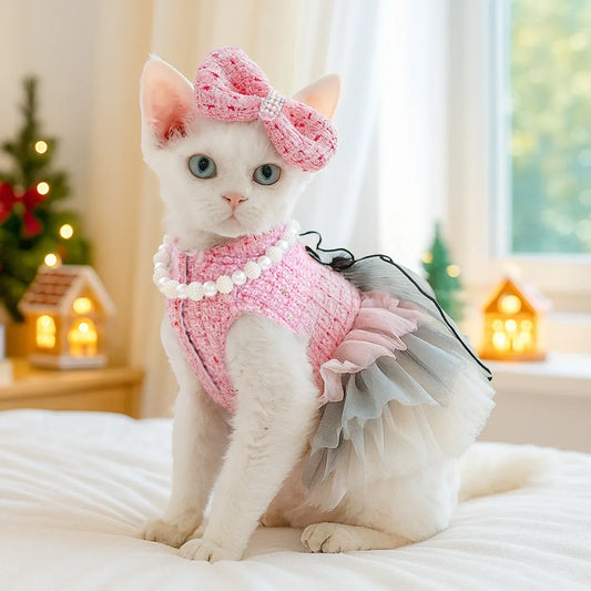 Luxury Pink Cat Dress Coat Set Princess Dog - MyPetDollar.com