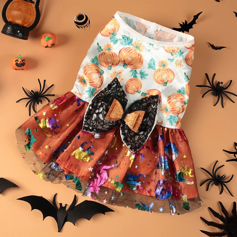 Cute Pet Halloween Ghost Pumpkin Skirt Dress - MyPetDollar.com