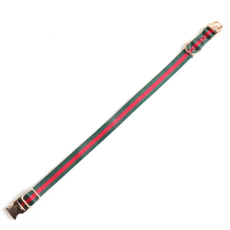 Aminger S Pet Collar Leads Red and Green Webbing All Metal – 5 Colors