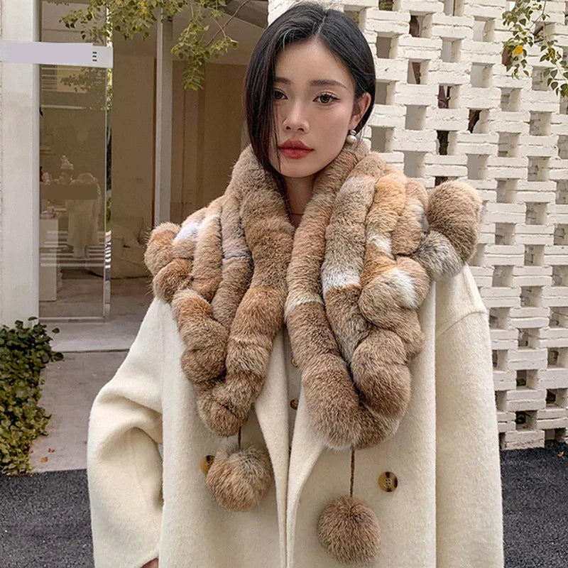 Lady Winter Real Rabbit Fur Scarf Natural - MyPetDollar.com