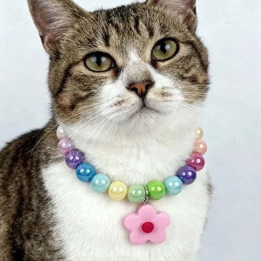 Adjustable Beaded Cat Flower Pendant Elastic - MyPetDollar.com