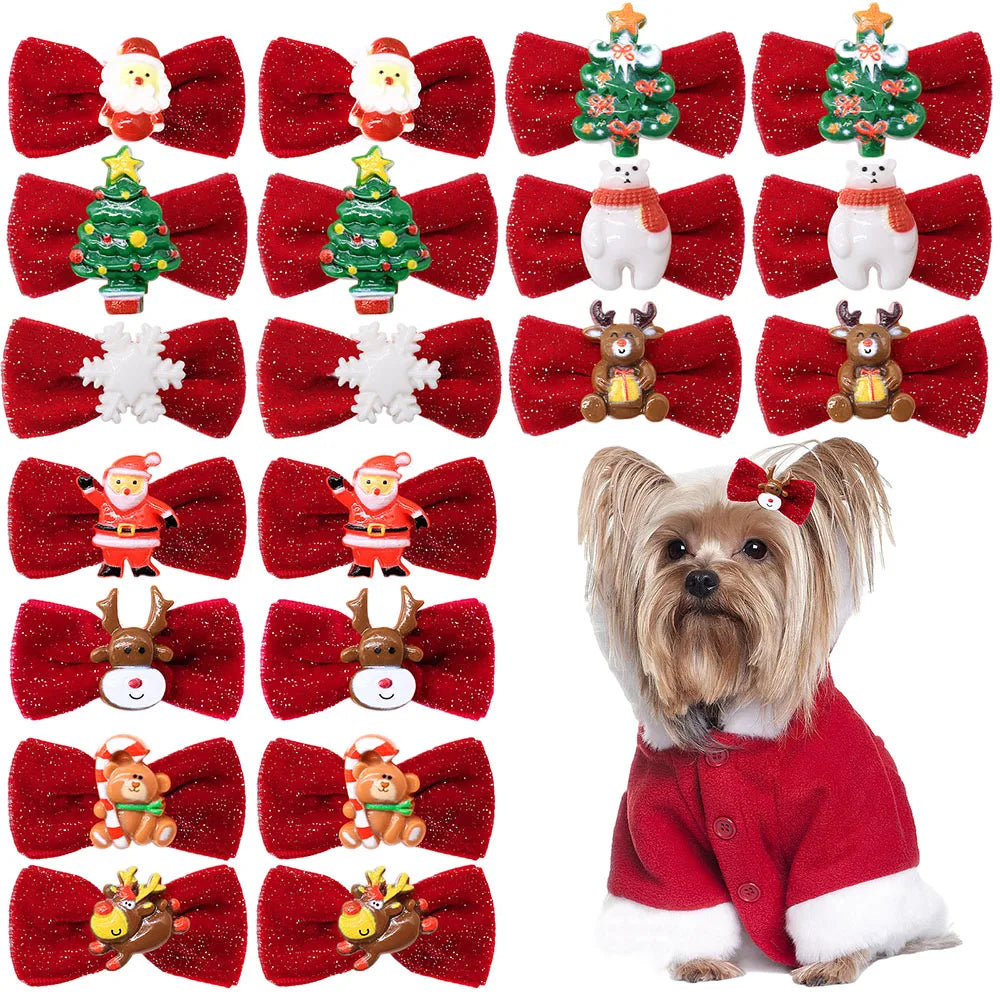 100PCS Christmas Dog Bows Handmade Puppy - MyPetDollar.com