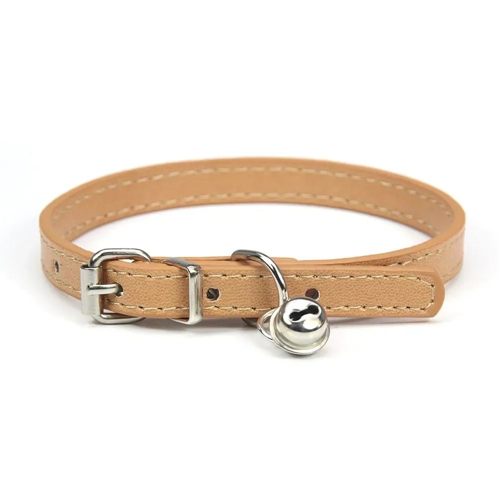 Cute Puppy Cat Collar With Bells PU Leather - MyPetDollar.com