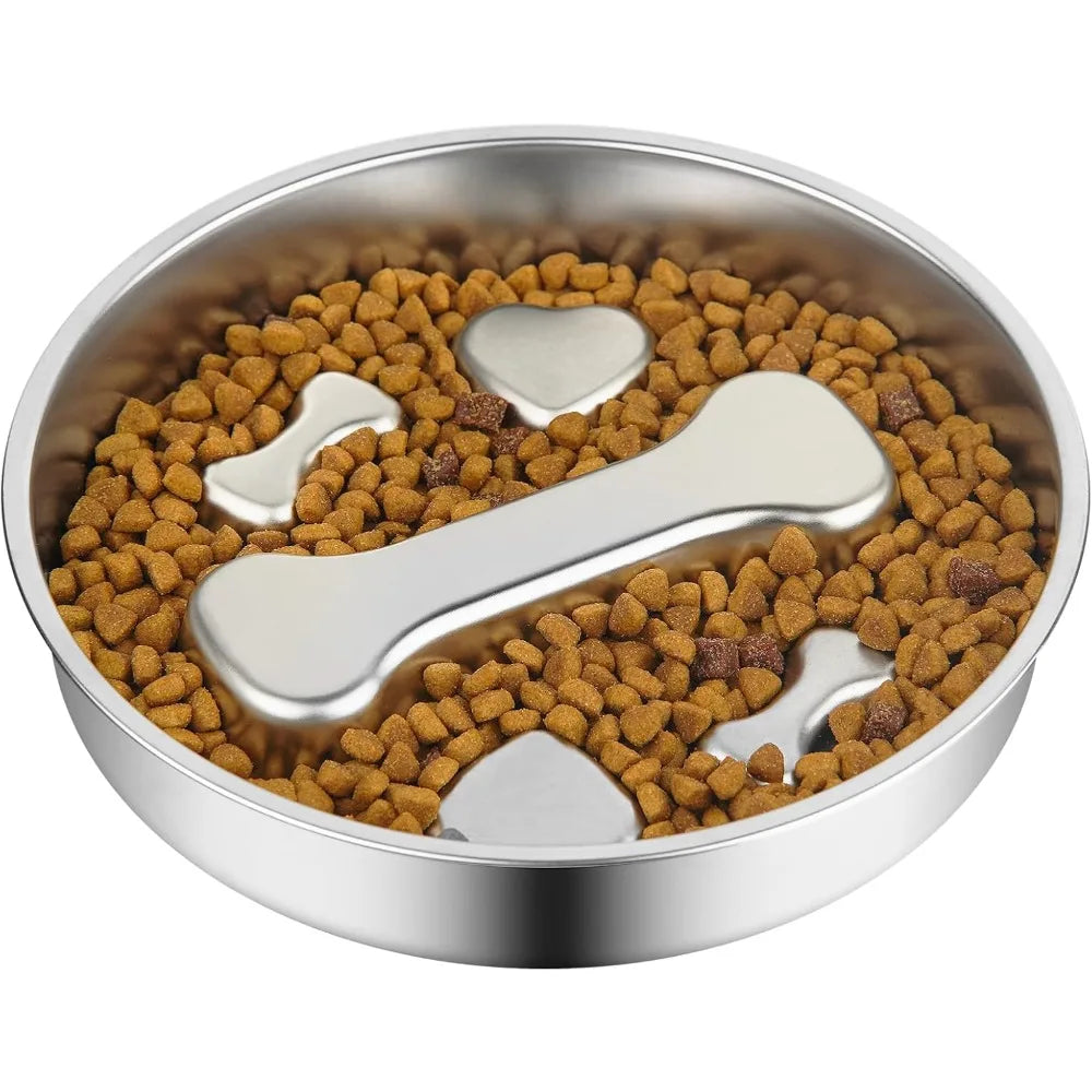 Slow Feeder Dog Bowl Stainless Steel Metal - MyPetDollar.com
