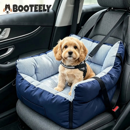 Blue‑Stripe Dog Car Seat Bed Pet Car Booster - MyPetDollar.com