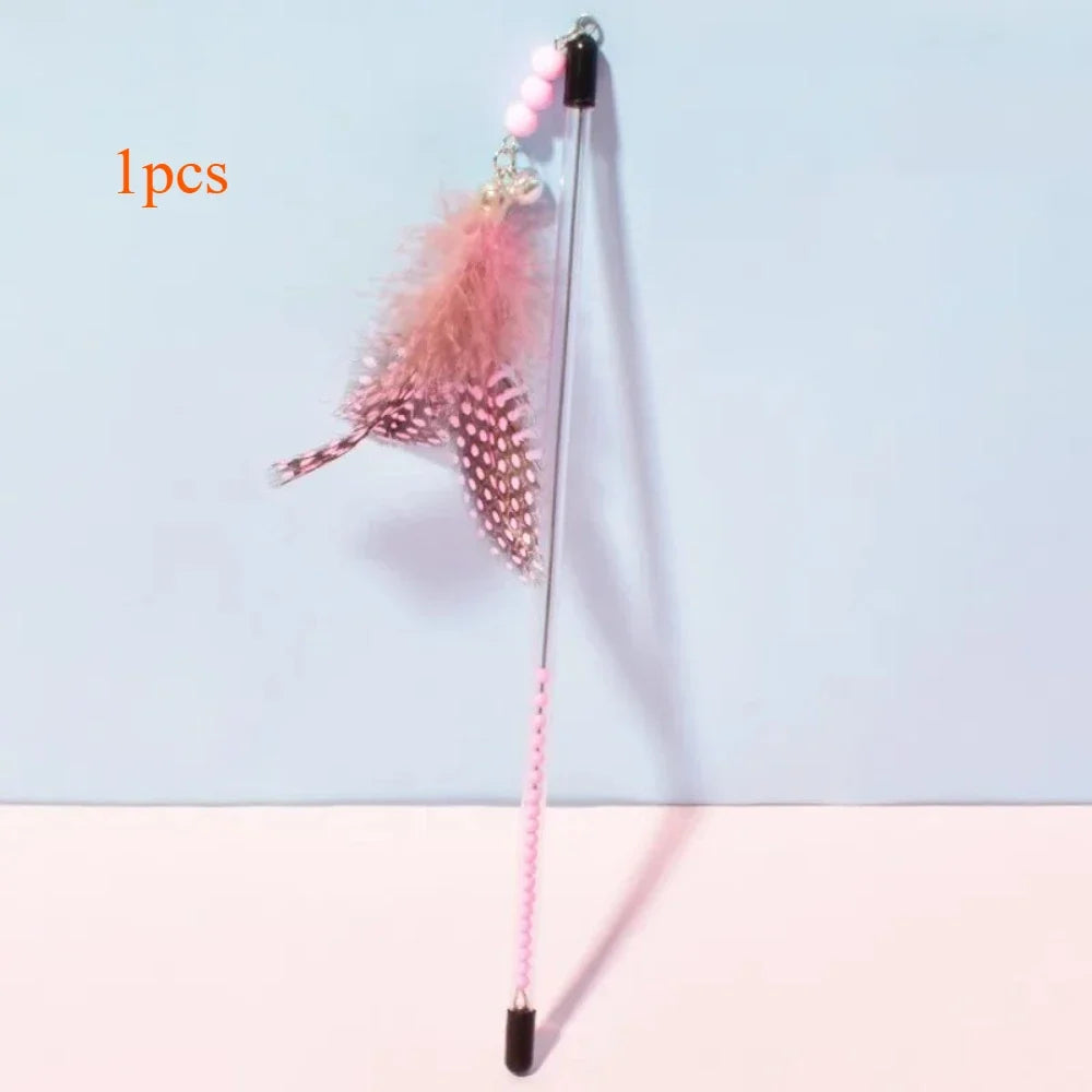 Interactive Cat Toys Feather Sticks Retractable Handle