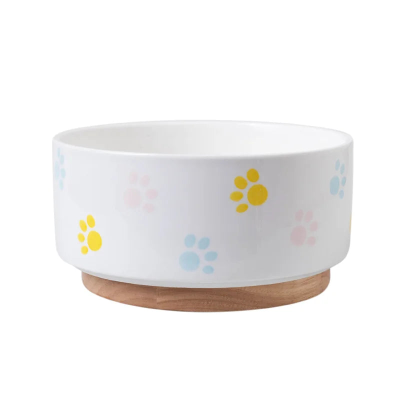 Ceramics Dog Bowl with Wood Mat Wide Mouth - MyPetDollar.com
